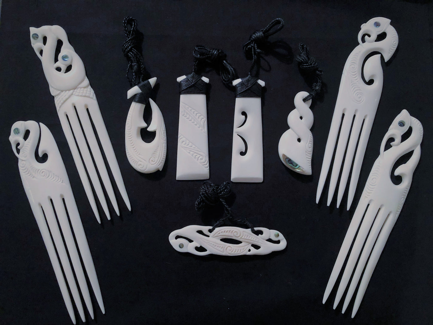 Bone Carved Pendants and Heru-Contemporary Korowai Designs