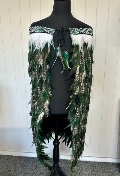 Adult Full XL Pre Made Korowai - Taika Forest Green Whanake-Contemporary Korowai Designs