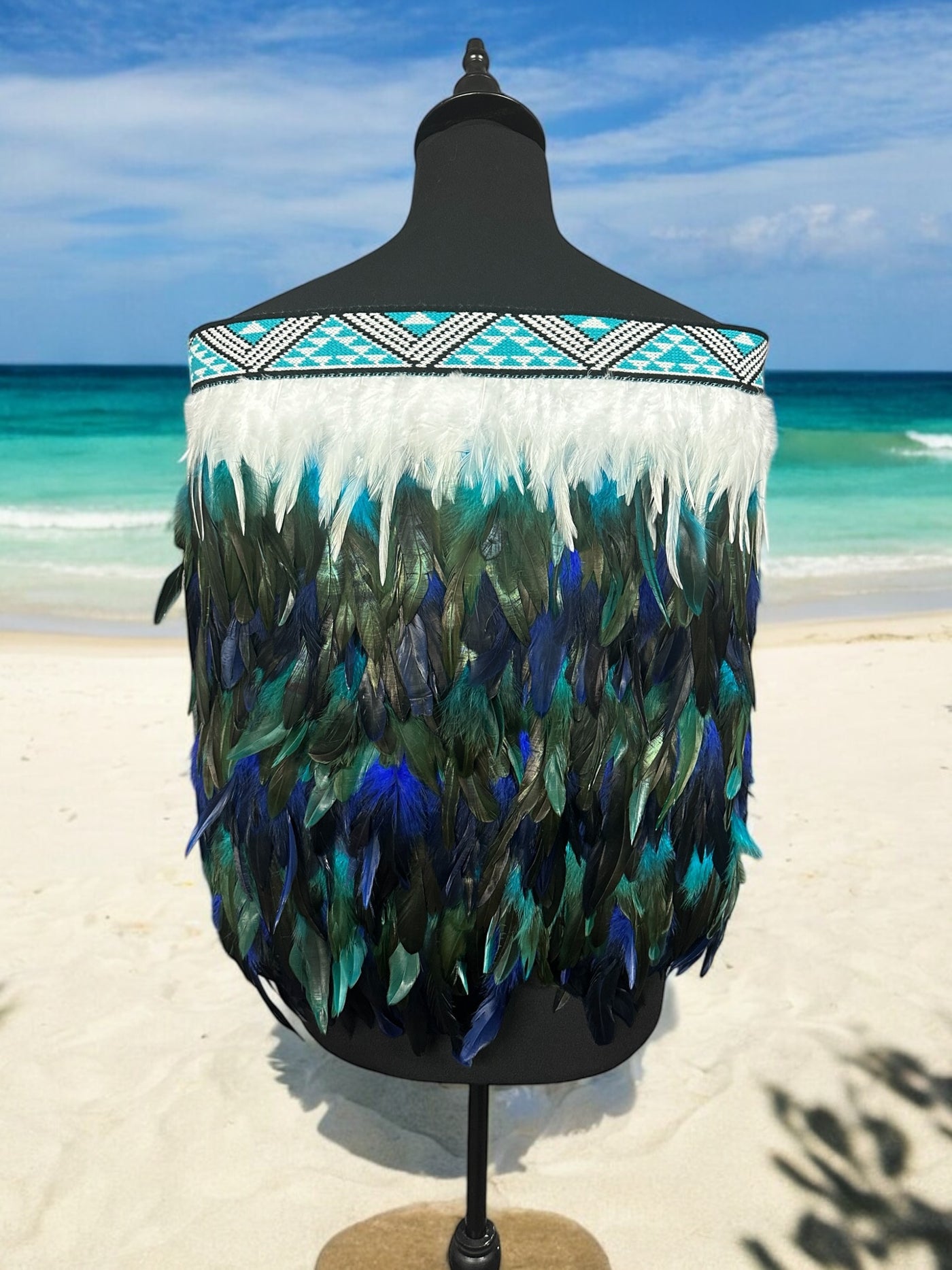 Adult Medium Half Pre Made Korowai - Hunter Turquoise & Blue Whanake-Contemporary Korowai Designs