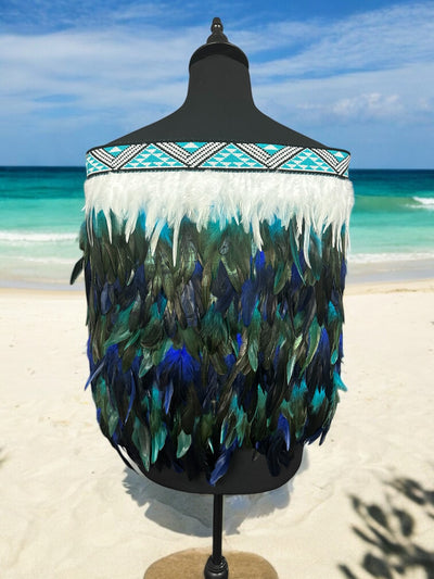 Adult Medium Half Pre Made Korowai - Hunter Turquoise & Blue Whanake-Contemporary Korowai Designs