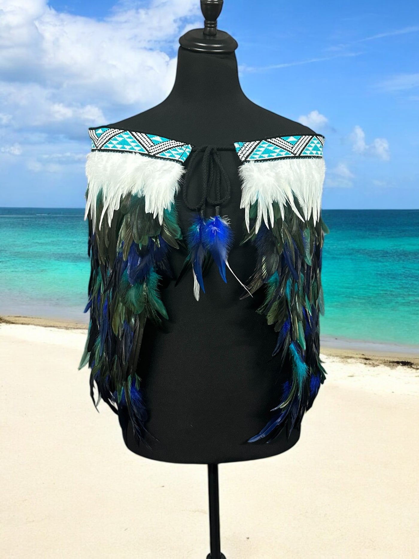 Adult Medium Half Pre Made Korowai - Hunter Turquoise & Blue Whanake-Contemporary Korowai Designs