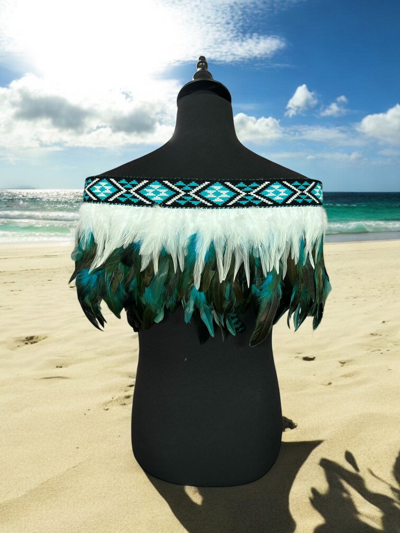 Adult Medium Quarter Pre Made Korowai - Akeelah Turquoise Rangitāmiro-Contemporary Korowai Designs