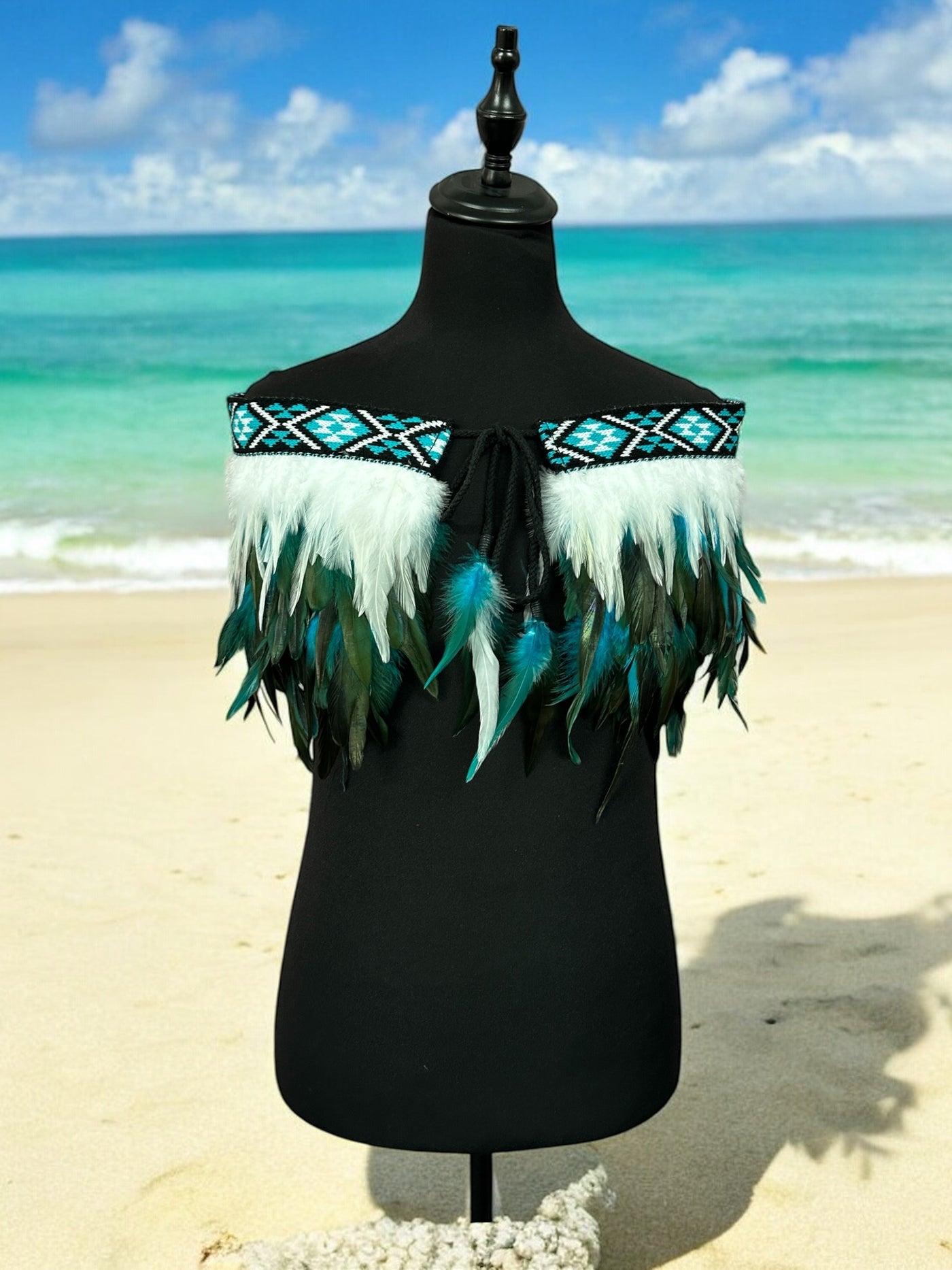 Adult Medium Quarter Pre Made Korowai - Akeelah Turquoise Rangitāmiro-Contemporary Korowai Designs