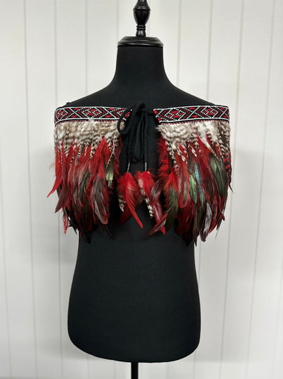 Adult Medium Quarter Pre Made Korowai - Emele Red Moroki-Contemporary Korowai Designs