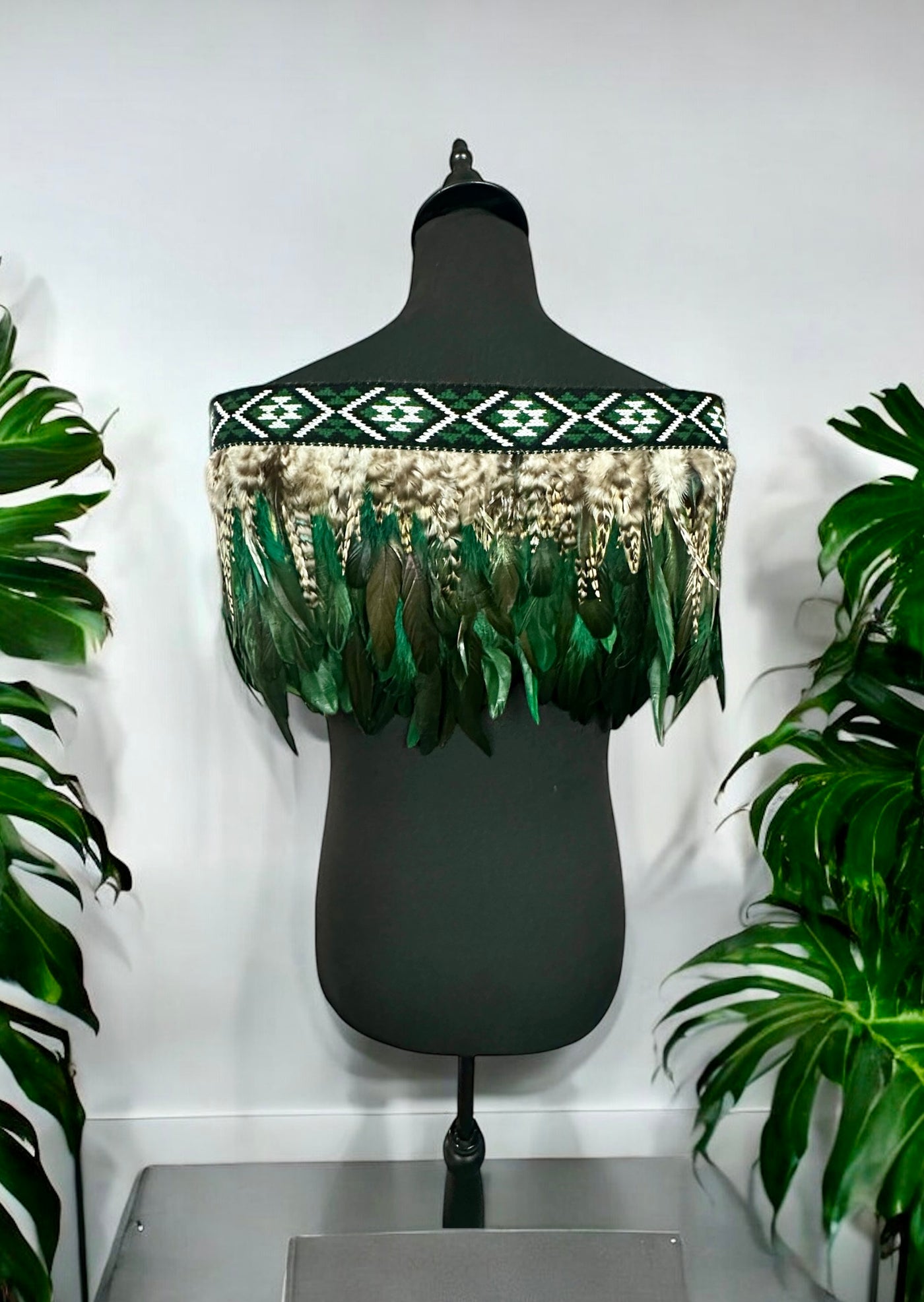 Adult Small Quarter Pre Made Korowai - Emele Forest Green Rangitāmiro-Contemporary Korowai Designs