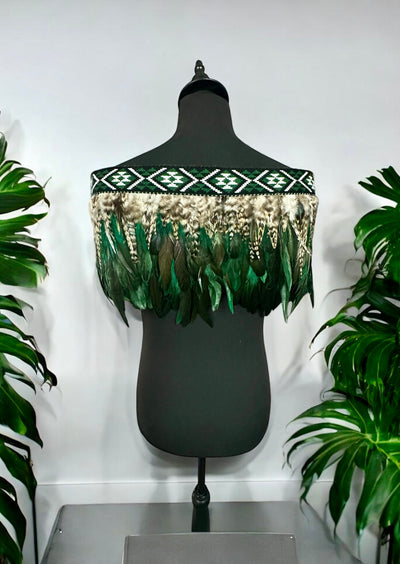 Adult Small Quarter Pre Made Korowai - Emele Forest Green Rangitāmiro-Contemporary Korowai Designs