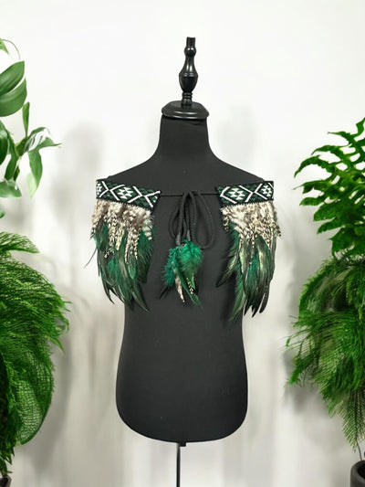 Adult Small Quarter Pre Made Korowai - Emele Forest Green Rangitāmiro-Contemporary Korowai Designs