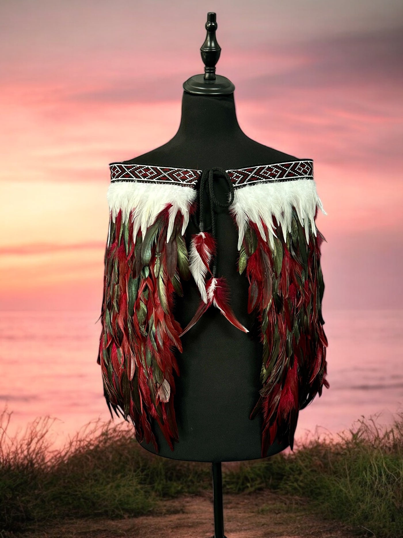 Adult XL Half Pre Made Korowai - Akeelah Burgundy Moroki-Contemporary Korowai Designs
