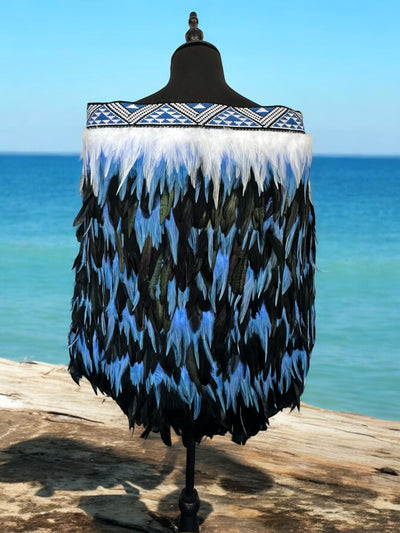 Childs Pre Made 4-5yr Korowai - Alaia Mid Blue Whanake-Contemporary Korowai Designs