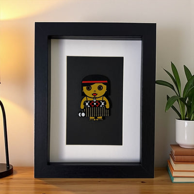 Framed Wall Art - Smaller Wooden Maori Girl-Contemporary Korowai Designs