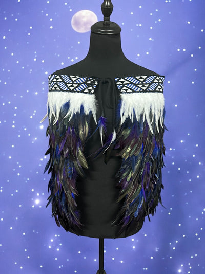 Adult Medium Half Pre Made Korowai - Hunter Purple & Blue, Blue Aramoana Taniko-Contemporary Korowai Designs